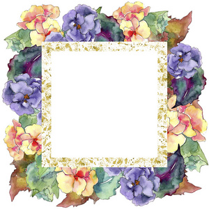 紫色和橙色的 gardania 花。花卉植物花。独立的插图元素。背景质地包装图案框架或边框的水彩画野花