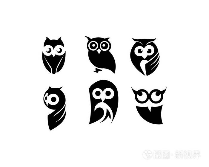 猫头鹰鸟动物例证标志集合