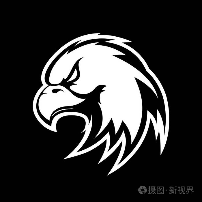 孤立在黑色背景上的愤怒鹰运动矢量标志概念