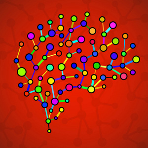 抽象的大脑人类 多彩分子结构。矢量