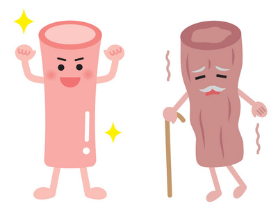 健康的血管和不健康的血管可爱的卡通人物.医疗保健理念照片