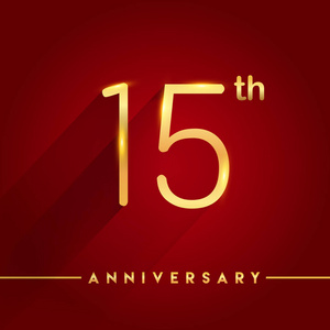 15金黄周年纪念庆祝标志在红色背景, 向量例证