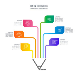教育信息图表模板 6 步选项。时间轴 infograp