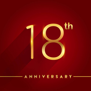 18金黄周年纪念庆祝标志在红色背景, 向量例证
