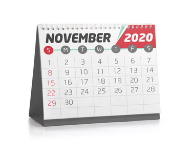 11月白色办公室日历2020被隔绝在白色