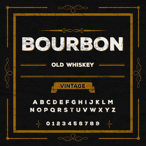 字体脚本字体波旁王朝葡萄酒帧标签设计 威士忌和啤酒标签的餐厅的酒标签。矢量图