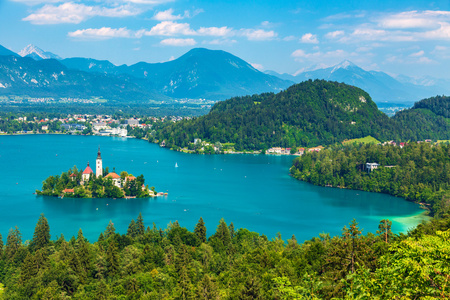 布莱德湖，斯洛文尼亚的全景视图