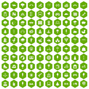 100儿童公园图标六角绿色