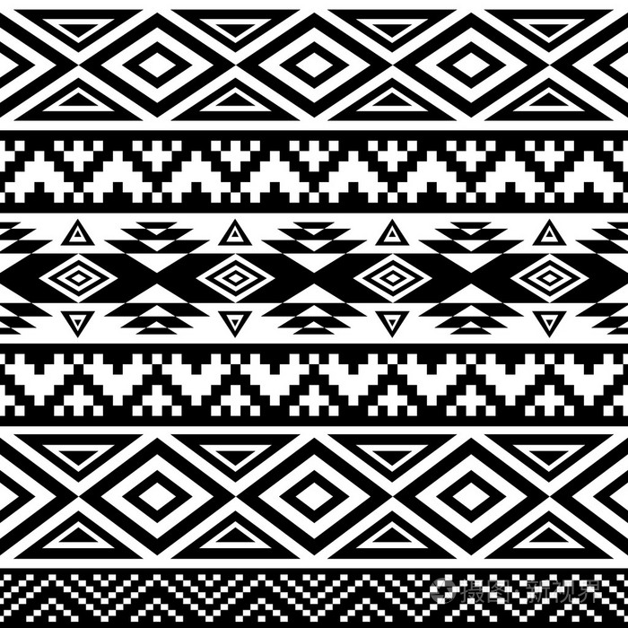 无缝的民族图案背景与几何阿兹特克, 玛雅, 秘鲁, 墨西哥, 部落, 美国