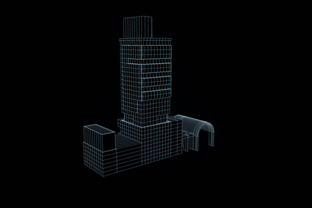 线框全息图风格的建筑。漂亮的 3d 渲染