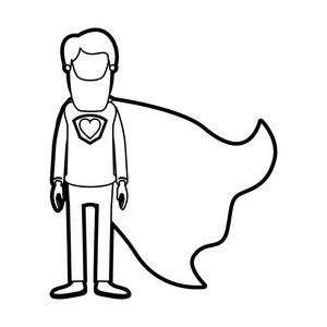 漫画厚轮廓不露面全身长长的胡须超级英雄与穿制服的心符号