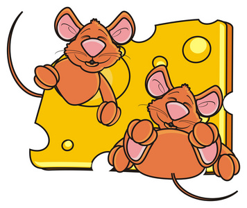两个快乐的老鼠，在奶酪