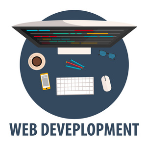 Web 开发的平面设计。Web 开发的插图。自由职业