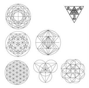 神圣的几何符号并签署矢量图。时髦的纹身。生活的象征之花