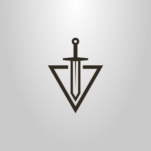 黑白简单矢量剑的现代符号切割成三角形照片