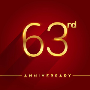 63金黄周年纪念庆祝标志在红色背景, 向量例证