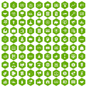 100电子商务图标六角绿色