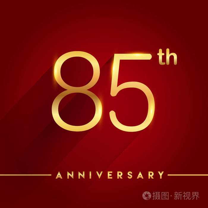 85金黄周年纪念庆祝标志在红色背景向量例证