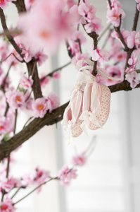 用弓丝带的粉红色婴儿鞋