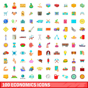 100 经济学图标设置 卡通风格