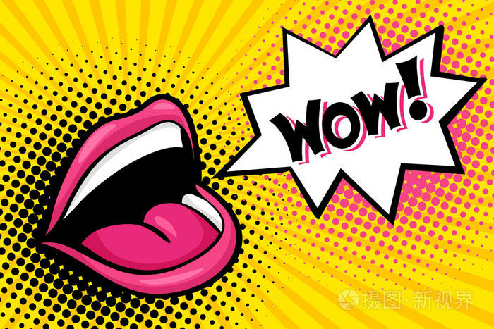 性感女张嘴尖叫,哇讲话泡泡.向量 b