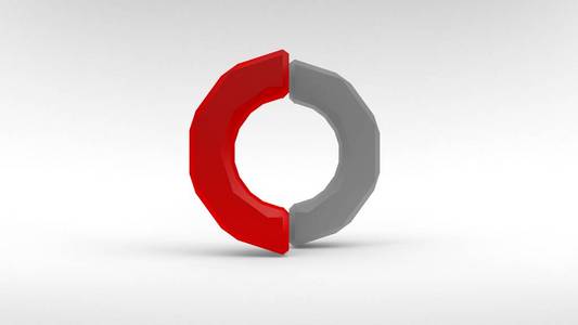 白色背景上两半的标志白色红色圆环。3d 渲染