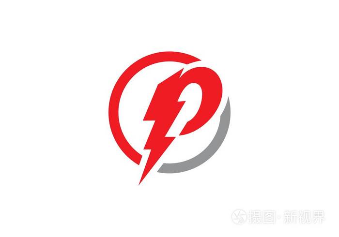 p 字母闪电徽标模板矢量图标插图设计