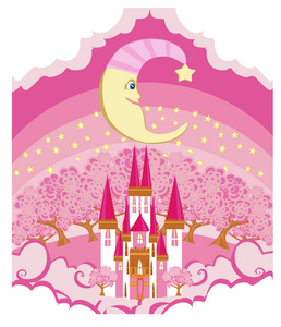 魔术童话城堡和微笑的月亮图片