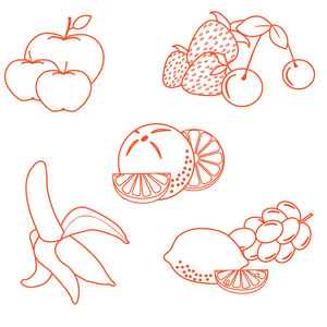 可爱矢量插画的有机水果和浆果。健康