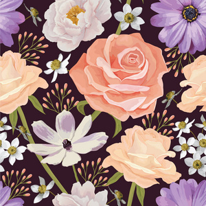 优雅的无缝彩色花卉图案与玫瑰。Eps 10