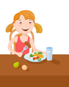 小女孩吃饭图片