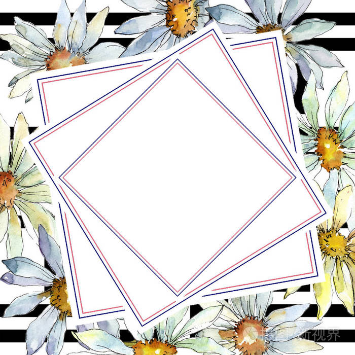 框边框装饰广场.背景,质地,包装图案,框架或边框的水彩画野花