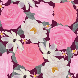 优雅的无缝彩色花卉图案与玫瑰和牡丹。Eps 10 矢量