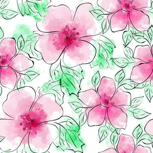 矢量无缝花卉图案。 粉红色花型