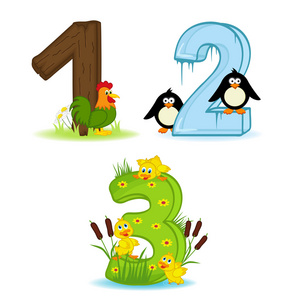 设置的号码与动物的数量从 1 到 3照片