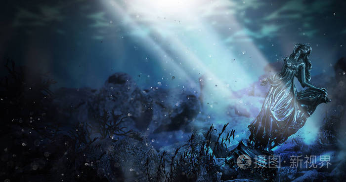 海水的深度, 海底, 阳光通过水, 水下世界的光线, 背景