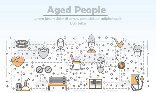 矢量线艺术老年人海报横幅模板