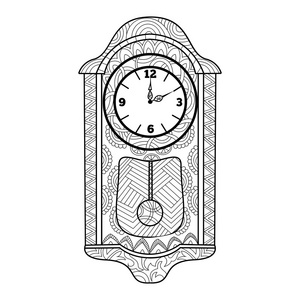 漫画方式古色古香的黄铜盒子和旧摆钟复古台式摆钟的矢量手绘摆钟老