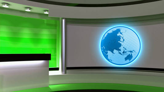 电视演播室.新闻演播室.绿色的工作室.为完美的背景照片