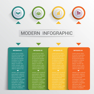 信息图表设计模板 颜色的按钮和 4 板形状