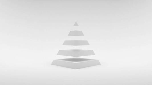 标志在白色背景白色金字塔由相等的水平的零件组成。3d 渲染