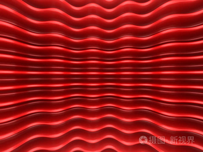 优雅的红色金属背景与弯曲的波浪线.3d 渲染图