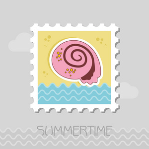 贝壳扁邮票。海滩。夏天。夏季。假期, eps 10