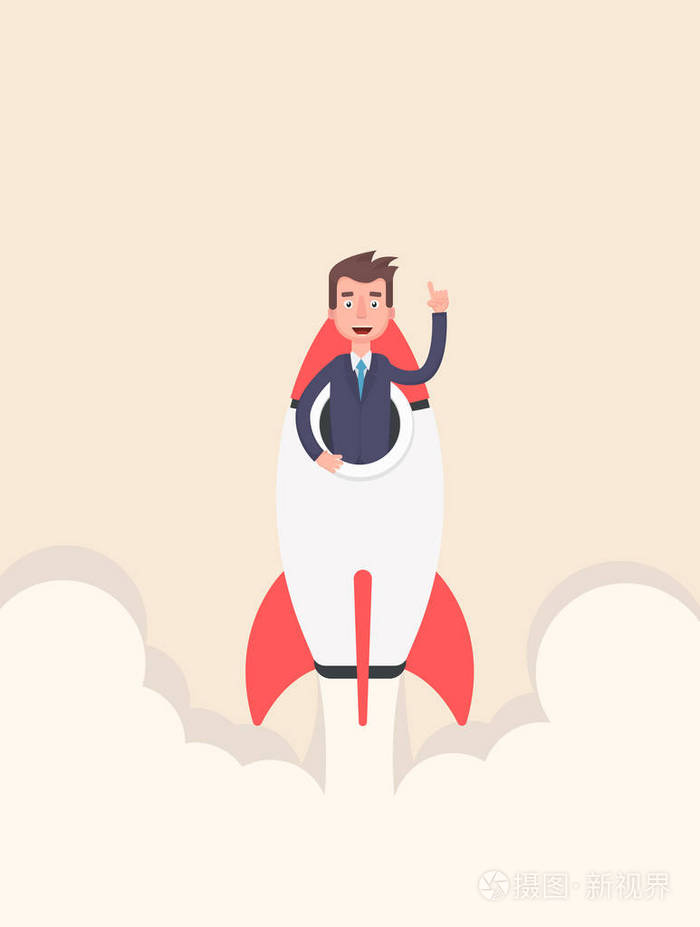 坐在一枚火箭,概念的创业的商人