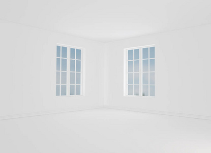 现代白色房间配备空墙。样机。3d 渲染