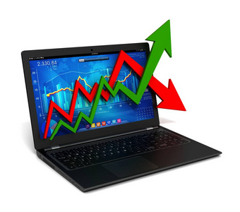 笔记本电脑和商业财务图3d 插图
