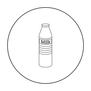在白色背景上孤立的大纲样式的塑料牛奶瓶图标。牛奶产品和甜象征股票矢量图