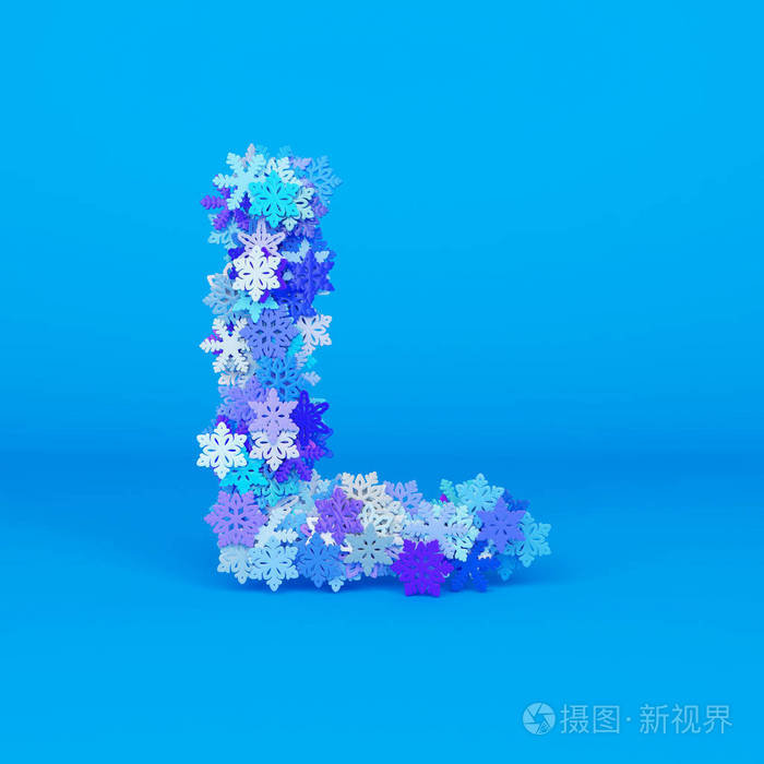 冬季字母大写字母 l.雪花制作的圣诞字体.3d 渲染