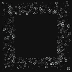 肥皂泡广场凌乱框架与肥皂泡上黑色背景矢量图