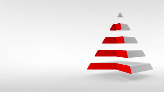 在白色背景上的标志, 白色的金字塔, 红色的颈部由相等的水平部分组成。3d 渲染